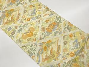 格天井に桐・菊・向かい鳥・花唐草模様織出し袋帯